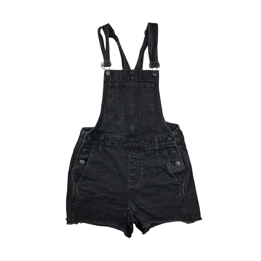 Madewell Denim Short Overalls Black Raw Hem G5149 Womens XS Cotton Bib Shortalls